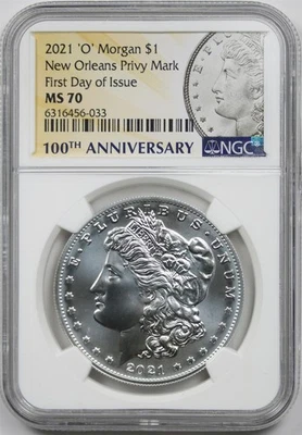 2021-O Privy Mark $1 NGC MS 70 Morgan Silver Dollar 100th Anniversary - Image 1 of 4