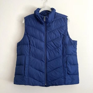Lands End Vest Womens Large PETITE Navy Puffer Down Quilted Lightweight Packable - Picture 1 of 11