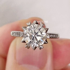 2 CT Round Cut Moissanite Heart Prong Solitaire Engagement Ring 14K White Gold - Picture 1 of 6