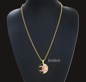 CHANEL Necklace Pendant choker Chain AUTH kenkenjp Gold PINK Medal Coin Circle - Picture 1 of 18