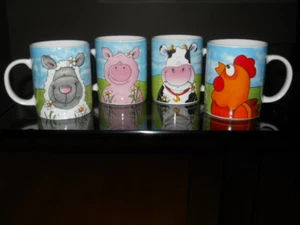 4er Set Keramik lächelnd & singend Bauernhoftier Kaffeetassen - SUPER NIEDLICH!!! - NEU - Bild 1 von 6