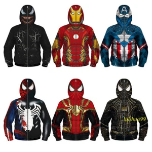 Kids Boys Superhero Hoodies Spiderman Iron man Cosplay Coat Hooded Sweatshirt  - Picture 1 of 18