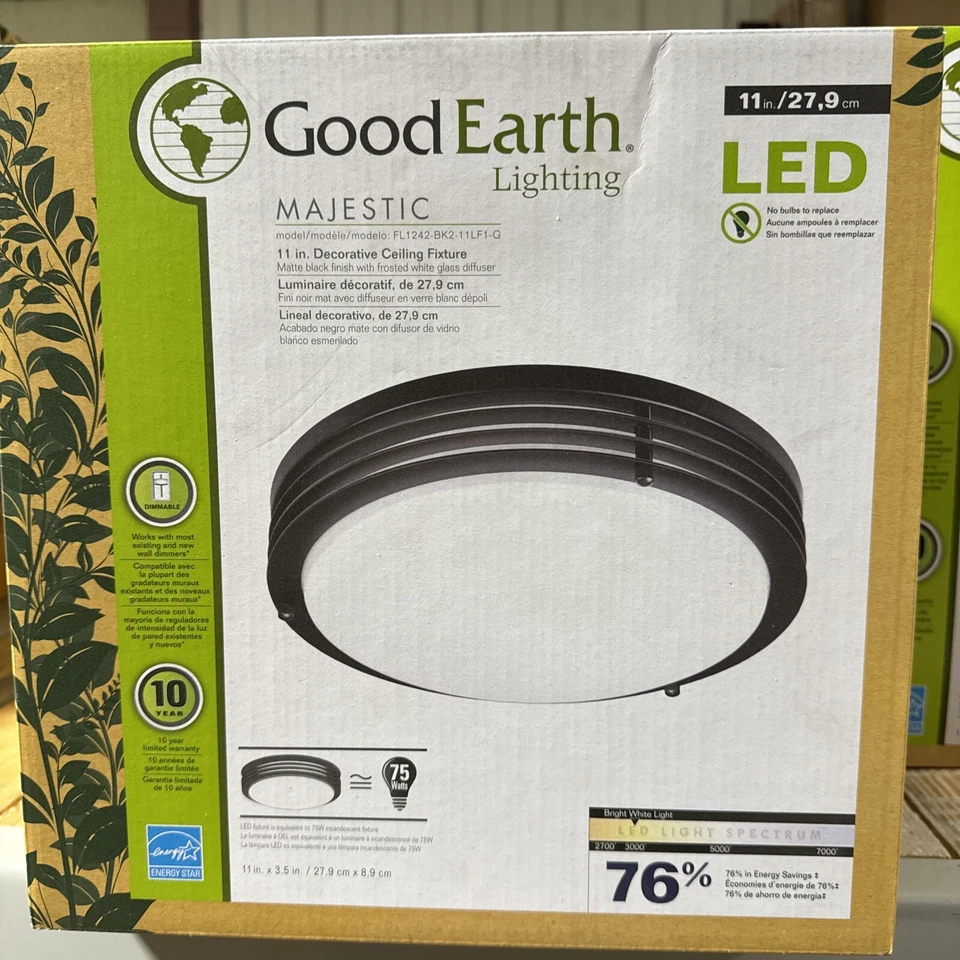 Good Earth Lighting Majestic 1-Light 11-in Matte Black LED Flush Mount Light
