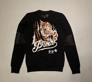 Philipp Plein Blood Tiger Mens Crew Neck Black Cotton Sweatshirt Size M - L - Picture 1 of 15