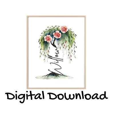 Weeping Willow Tree Name Digital Download Wall Art Print Willow Tree Room Decor - Image 1 of 4