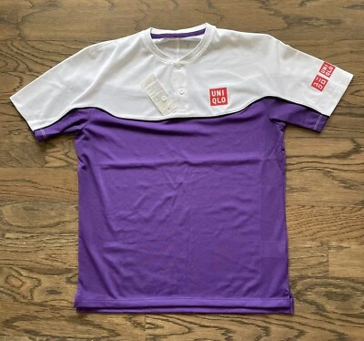 Редкая мужская футболка-поло Uniqlo Federer теннис Dry-Ex с (S) белым/фиолетовым - Изображение 1 из 2