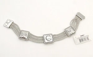 NWT GANZ Monogram Bracelet Block Initial C Hammered Silver-T Metal Foxtail Chain - Picture 1 of 4