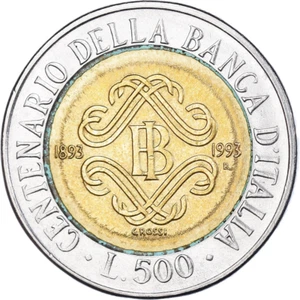 Italy Coin 500 Lire Bank of Italy Centennial | Female Head | 1993 - Picture 1 of 10