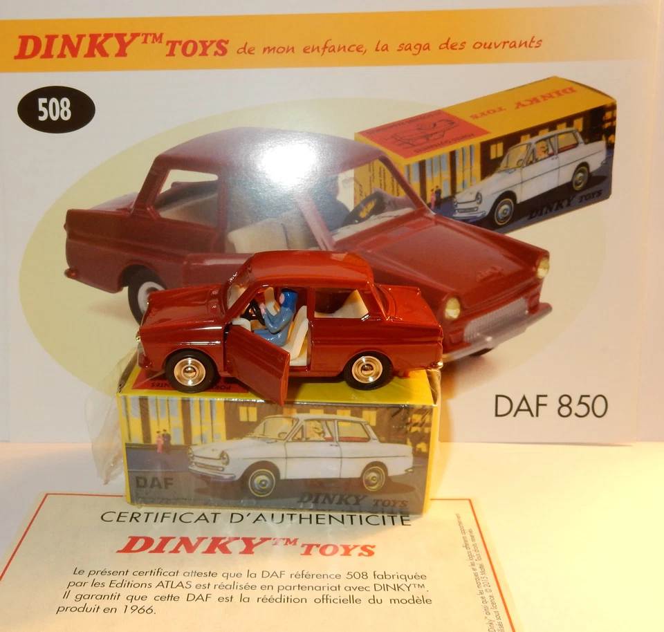Dinky Toys Atlas Daf 850 Bordeaux 1966 Ref 508 Porte Ouvranti Conducente 1/43 - Immagine 1 di 1