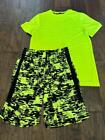 2 pc Boys Tek Gear DryTek T-Shirt w/Matching Shorts Sz XL (18/20) Green & Black