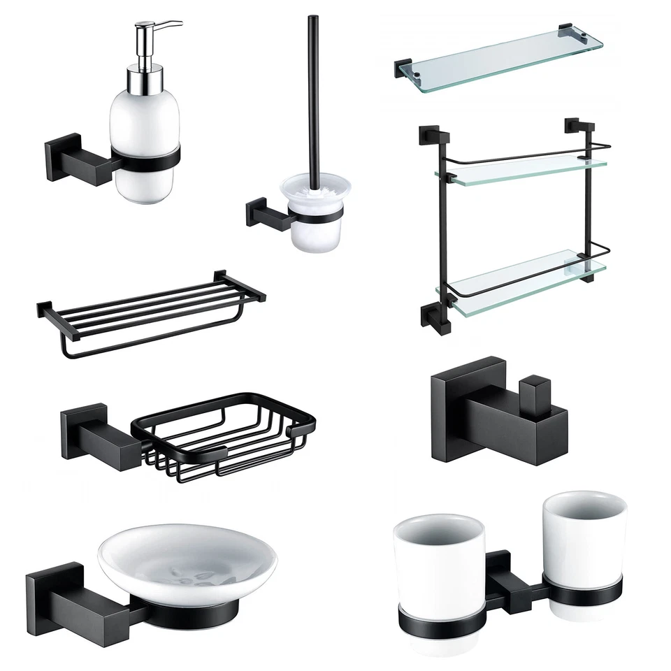 Matte Black Square Modern Solid Brass Wall Mounted Bathroom Accessories - Image 1 of 1