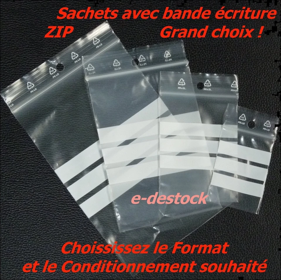 Lot de Sachets plastique fermeture pression ZIP  3 BANDES BLANCHES pour écriture - Immagine 1 di 1