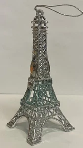 CRYSTAL JEWELED SILVER MINT BLUE GLITTER FREE STANDING EIFFEL TOWER ORNAMENT - Picture 1 of 9
