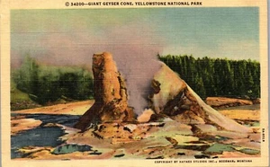 Vintage Linen Yellowstone MT Postcard Giant  Geyser Cone Haynes 34200 Montana MT - Picture 1 of 3