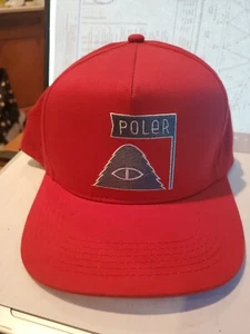 Poler Snapback Hat Logo One Eye Cyclops Green On Red Hat - Picture 1 of 3