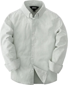 Boys Long Sleeve Oxford Dress Shirts Casual Button down Shirts Striped Tops for  - Picture 1 of 27