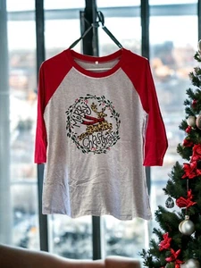 Merry Christmas Long Sleeve T Shirt Women’s S Reindeer Cheetah Print - Picture 1 of 1