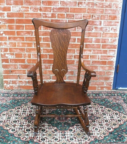 American Antique Tiger Oak Wood Rocking Chair | Living Room Furniture Cover