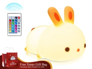 LED Silicone Night Light Rabbit Touch Dimmable Lamp Kids Bedroom Rechargeable - Picture 1 of 8
