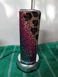 Handmade Cheetah Ombre Glass Rhinestone Tumbler Bling Stainless Steel 20oz - Picture 1 of 4