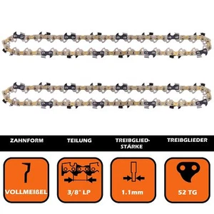 2 cadenas de sierra cadena 35 cm 3/8" 52 1,1 mm motosierra cincel completo para Bosch AKE 35 S - Imagen 1 de 10