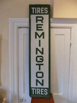 Винтаж 1982 Remington Шины Вертикальное Тиснение Металлический Знак - Изображение 1 из 4