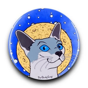 Distintivo bottone spilla luna piena gatto siamese fatto a mano retrò pet art regalo 2,25" - Foto 1 di 20