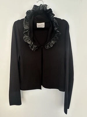 Cárdigan Vintage Pamela McCoy Negro Tejido Cuero Cuello Plisado Talla S Foto 1 de 4