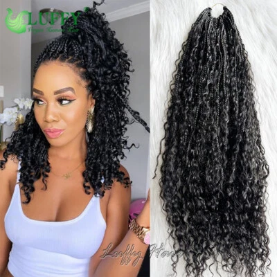 Boho Box Braids Crochet With Human Hair Curls Goddess Braiding Hair Extensions - Image 1 of 4