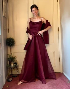 Vintage Dave & Johnny Prom Dress Maxi Gown Y2K Burgundy Red Corset Wrap + Jacket - Picture 1 of 15