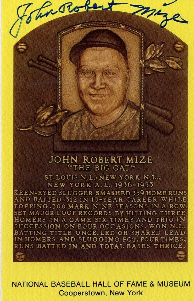 Johnny Mize Autographed Hall of Fame Card With Scarce FULL Signature - Image 1 of 1