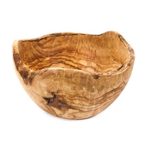 Large Luxury Food Bowl Olive Wood Rustic Handmade Round Fruit Salad Serving Dish - Picture 1 of 5