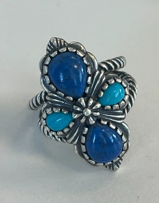 Carolyn Pollack Sterling Silver Lapis Lazuli Turquoise Flower Ring Size 6 Blue - Image 1 of 4