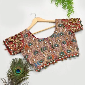 Pre-owned Red Pure satin silk Hand Embroidered Designer manish malhotra Blouse - Picture 1 of 7