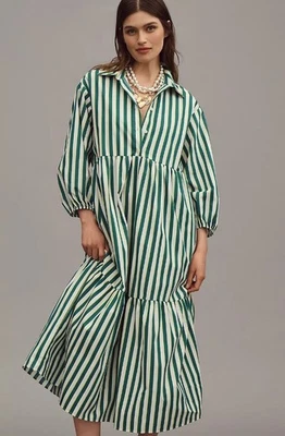 Anthropologie Maeve The Bettina Cotton Tiered Shirt Dress sz M - Image 1 of 4