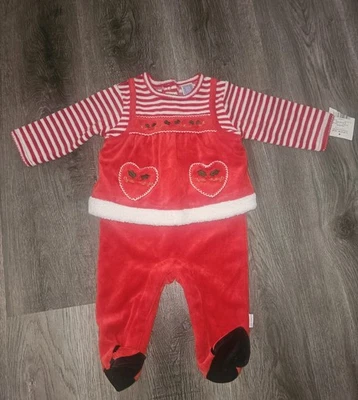 Little Me Girls Red  White  Christmas Holiday One Piece Outfit Sz 6 Months NEW - Image 1 of 2