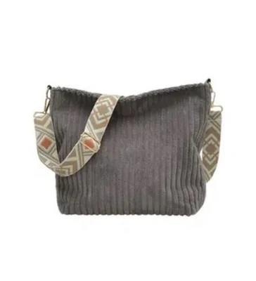 Soft Corduroy Tote Bag W/ Adjustable And Detachable Guitar Shoulder Strap - Grey - Image 1 of 4