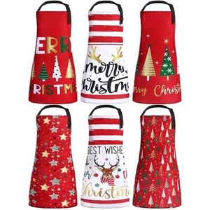6 Piezas Delantales de Navidad con Bolsillos Ajustables Árbol de Navidad Rojo y Blanco - Imagen 1 de 6