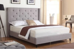 Gray Color Fabric Contemporary Design Bedroom Home Furniture Queen Size 1pc Bed - Picture 1 of 2