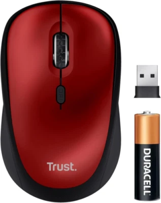 Trust Yvi+ Mouse Wireless Silenzioso con Design Single wireless, Rosso - Immagine 1 di 4