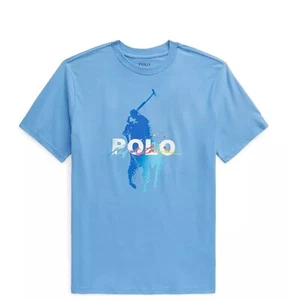 Boys' Polo Ralph Lauren Splatter Logo Graphic Tee Shirt Size L(14/16) Blue - Picture 1 of 1