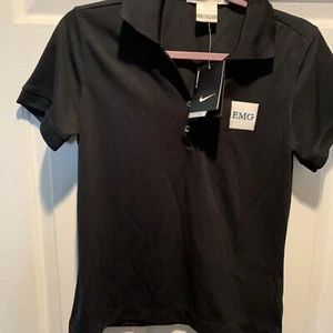 nike golf polo shirt mens size medium dri fit polo Black #13-0141 EMG Front Logo - Picture 1 of 8