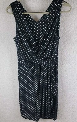 Lauren Ralph Lauren Dress Womens 8P Cross Bodice Faux Wrap Black White Polka Dot - Image 1 of 4