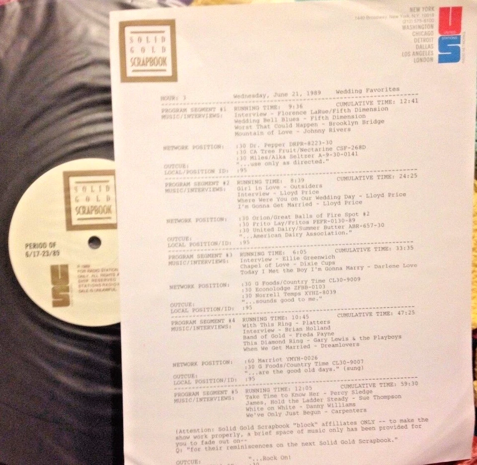 6/21/89 SOLID GOLD SCRAPBOOK WEDDING FAVORITES: CARPENTERS, DARLENE LOVE - Image 1 of 1