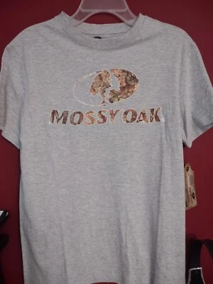 Mossy Oak Men's Gray/Camo Front Logo Short Sleeve Shirt Size M 100% cotton - Image 1 of 3