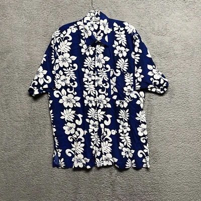 Bali Collection Mens Hawaiian Shirt 1XL Royal Blue White Casual Beach Floral - Image 1 of 4