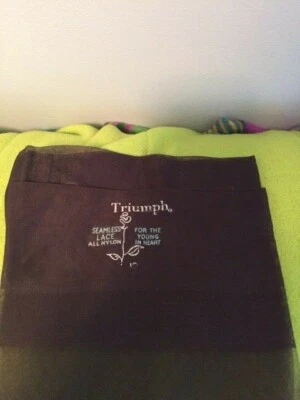One pair vintage Triumph textured Garter stockings Size 10 brown - Image 1 of 3