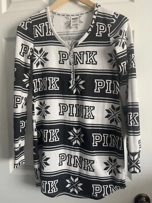 РОЗОВЫЙ Victoria's Secret ночная рубашка женщин XS длинным рукавом сна рубашка черный белый - Изображение 1 из 4