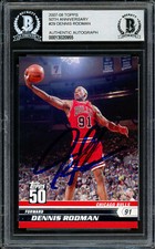 DENNIS RODMAN AUTOGRAPHED 2007-08 TOPPS 50TH ANN CARD BULLS BECKETT 195976
