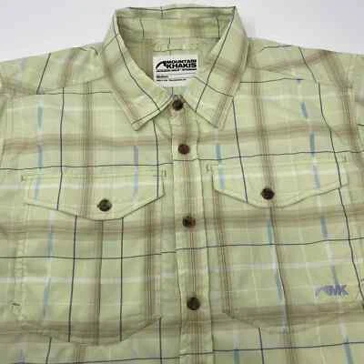 Camisa Mountain Khakis Mediana Verde Claro Marrón A Cuadros Manga Corta Con Botones Foto 1 de 4